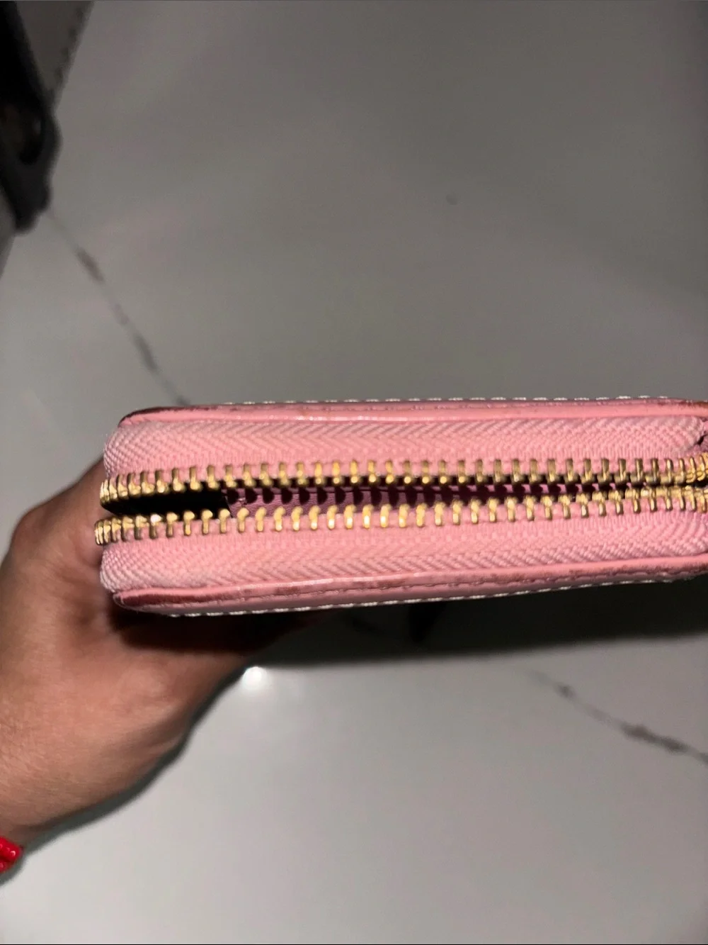 Coach Brown Signature Canvas Wallet with Pink Trim